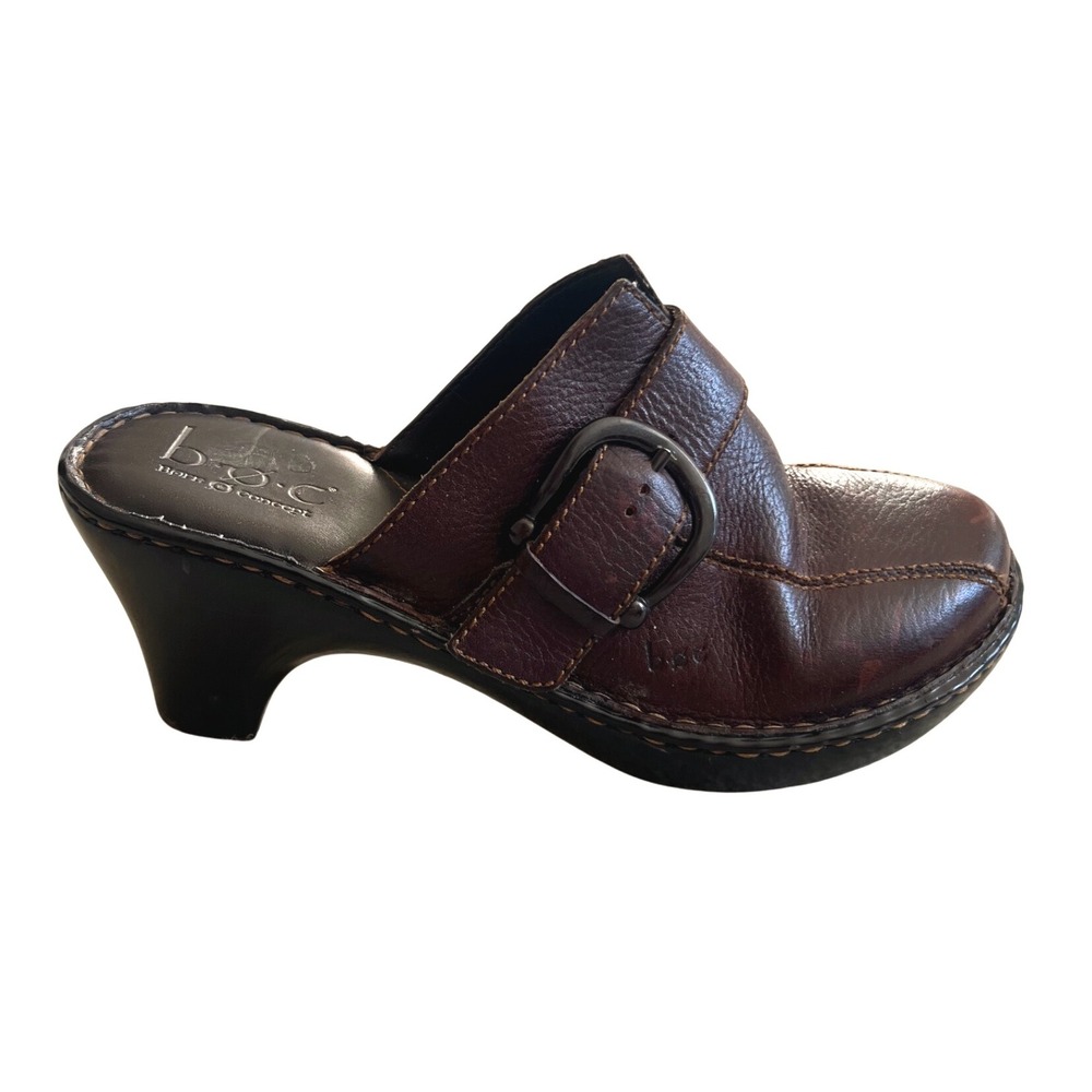 BOC Born Concept Women's‎ Boho Brown Leather Buckle Strap Clogs- Size 9